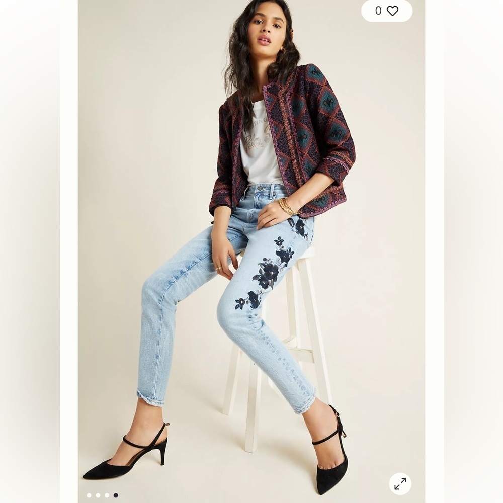 DRIFTWOOD Light Blue High Rise Jeans with Black Floral Design